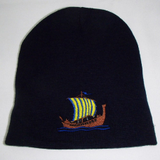 Blue/Yellow Viking ship knit beanie