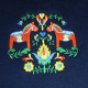 Embroidered Sweatshirt -  Dala horses & Flowers on Navy