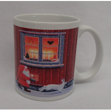 Coffee Mug - Red House with Tomte & Bunny by Eva Melhuish