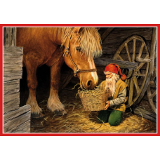 Poster - Tomte Feeding Horse