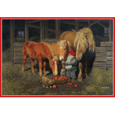 Poster - Tomte Feeding Horses